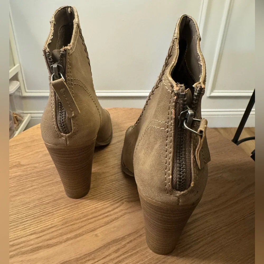 Madden Girl Just Taupe snakeskin print peep toe ankle booties
